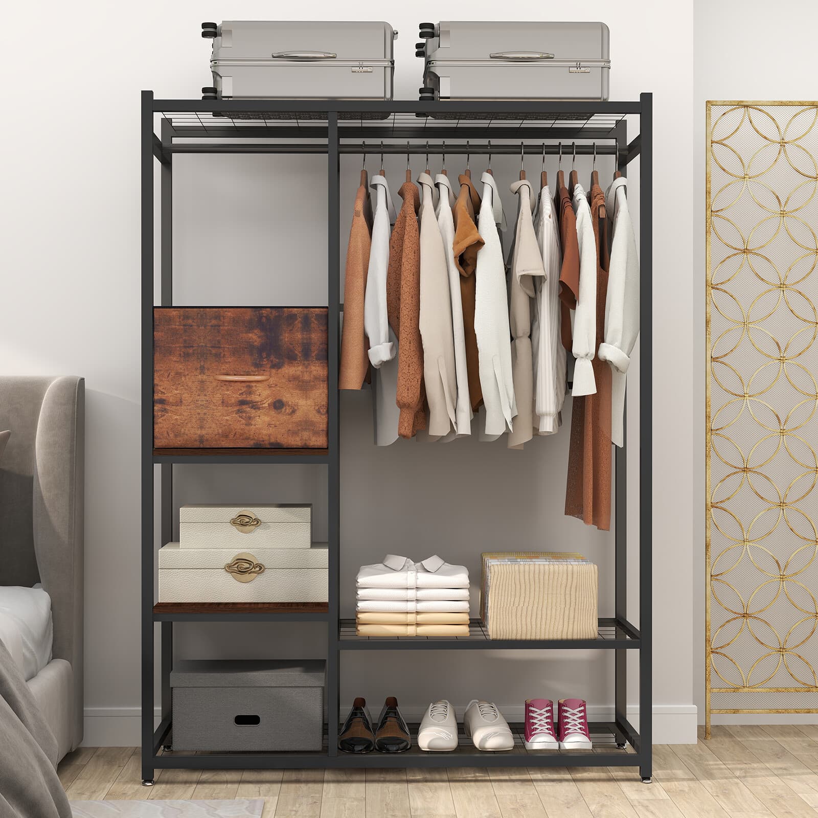 550LBS Iron Garment Rack w/ Hanging Rod Drawer Clothing Shelves Closet Organizer 2