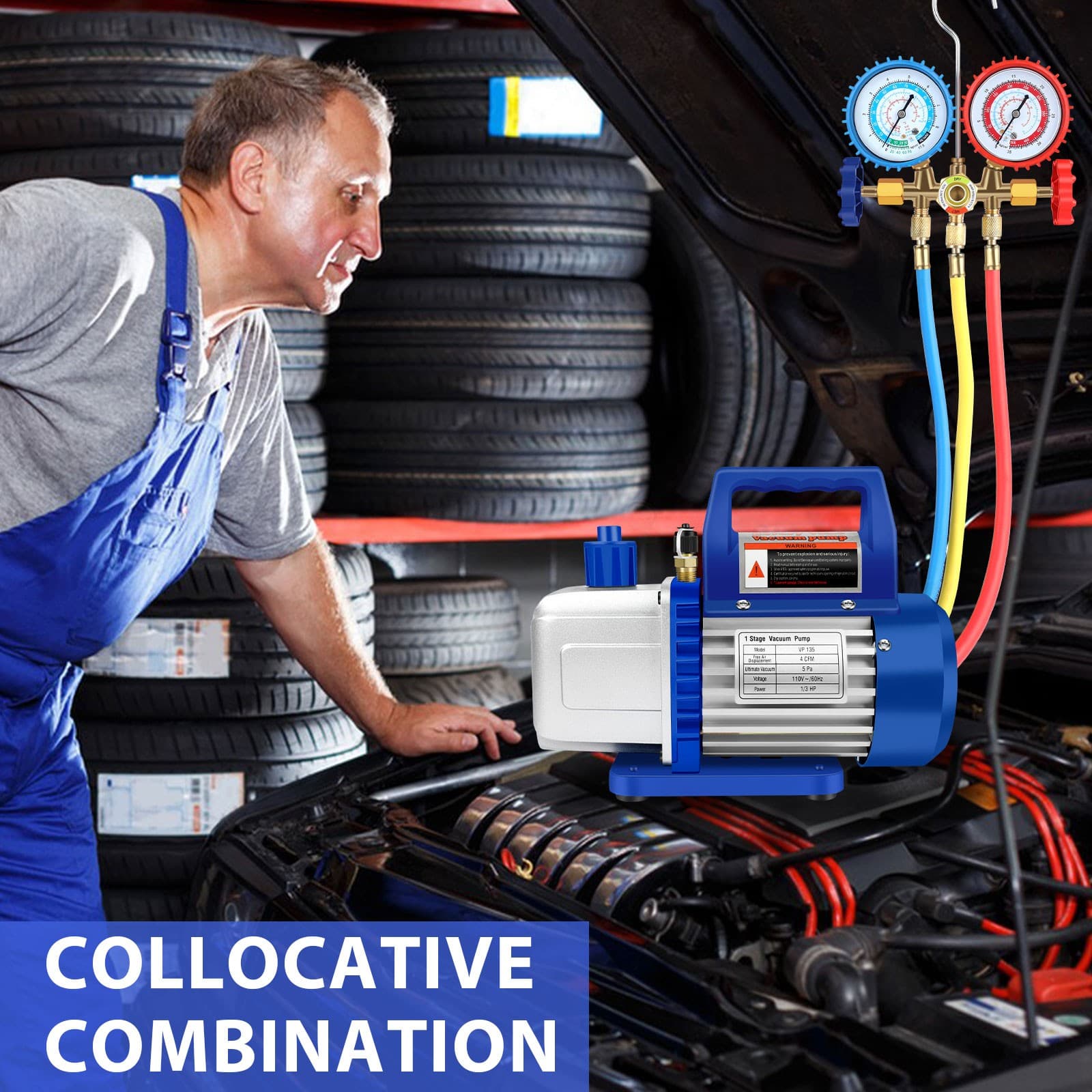 4 CFM 1/3HP Air Vacuum Pump HVAC Manifold Gauge Set AC A/C Refrigeration Kit US 4