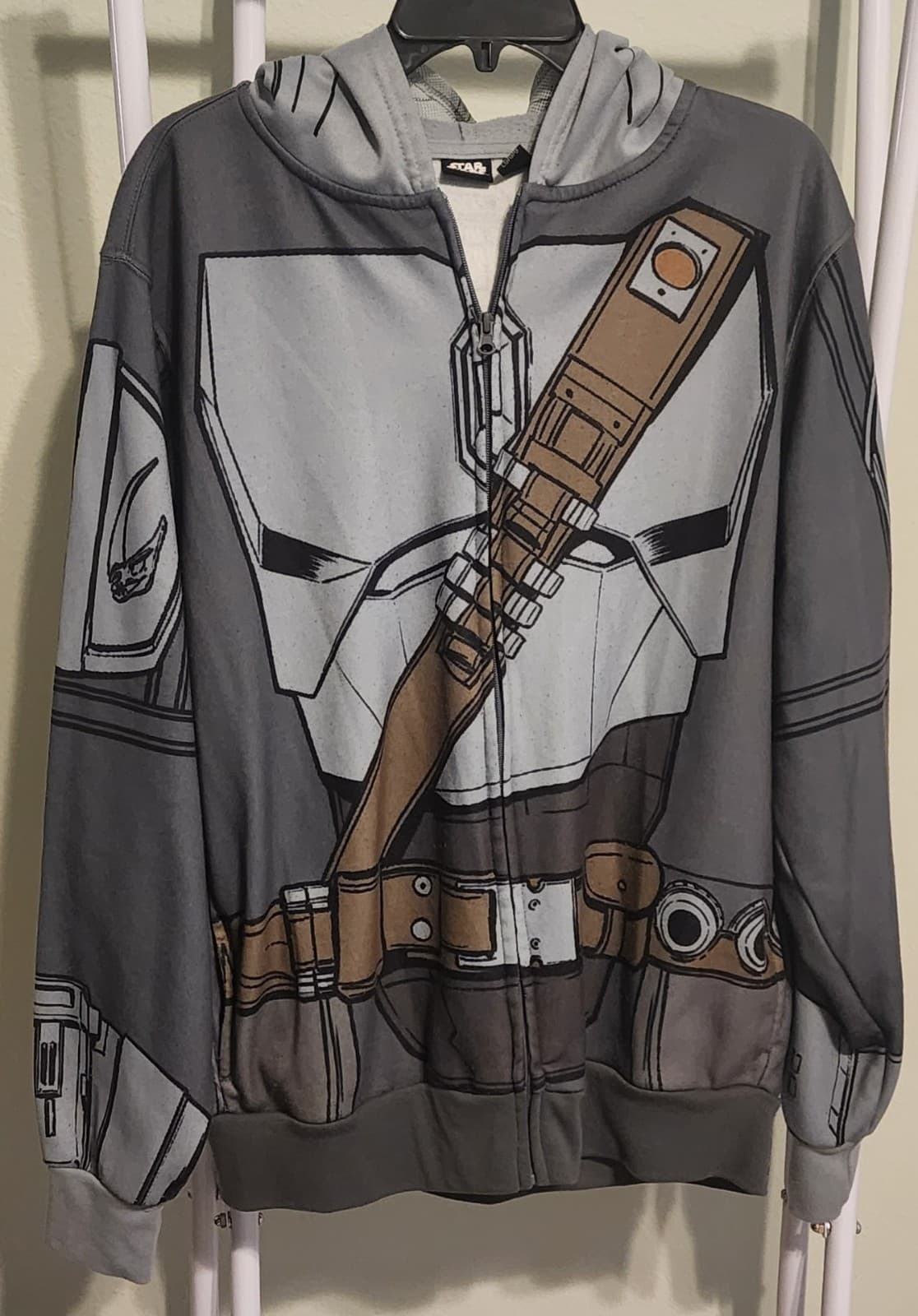 STAR WARS Mandalorian Mens Hoodie Sweatshirt Hood Mask Full Zip Up Jacket Size L