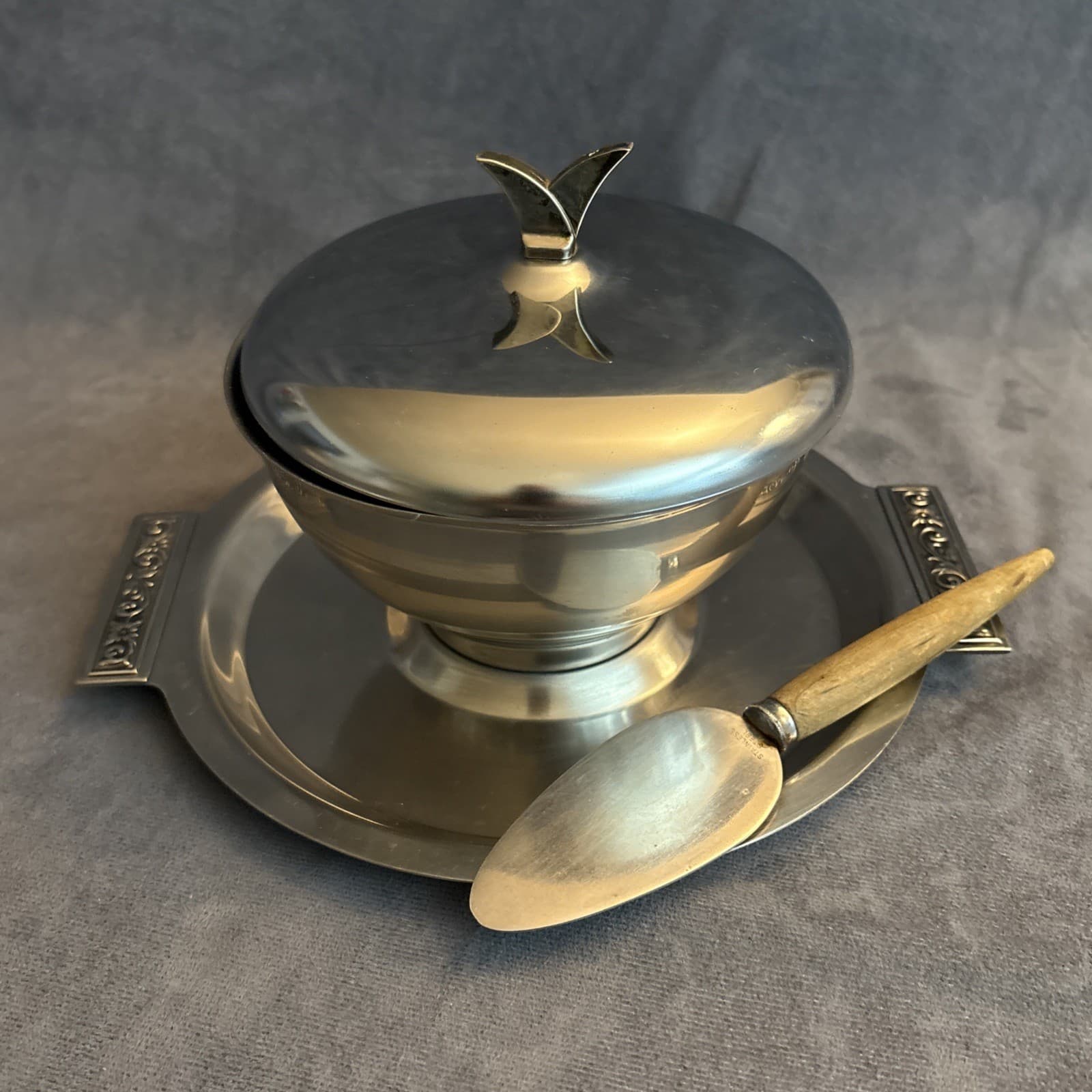 Vintage Mid Century Barware International Stainless Covered Bowl & Tray W Tools 6