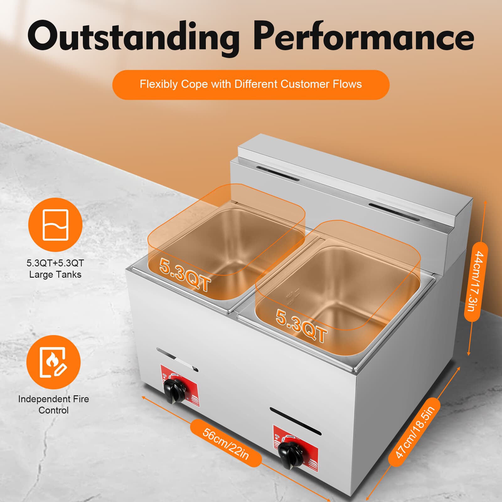 Two Basket Commercial Deep Fryer 12L Liquefied Gas Use Counter Top 560*470*470mm 4