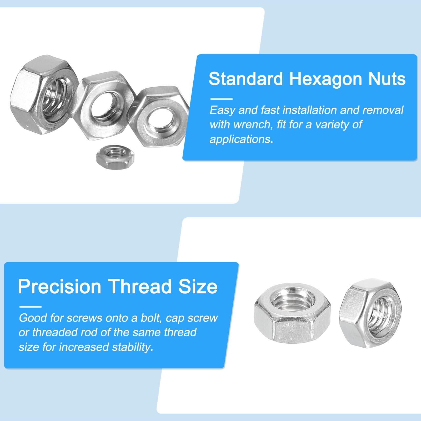 Hex Nuts (M6x1mm) 100Pcs 304  Steel Metric Coarse Thread Nut Silver 6