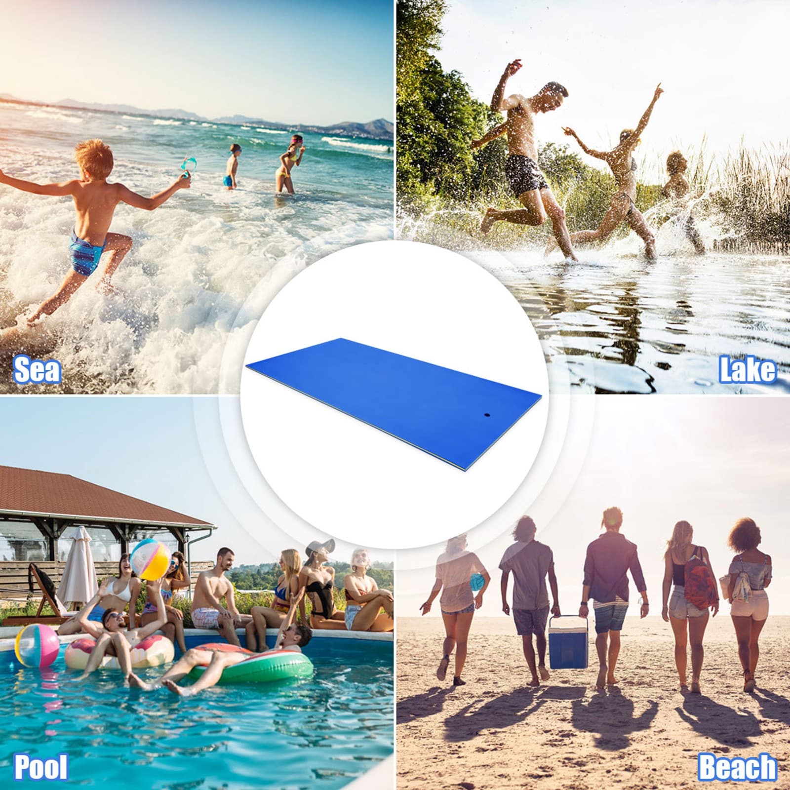 12' x 6' Floating Water Pad Mat 3-Layer Foam Floating Island for Pool Lake Blue 5