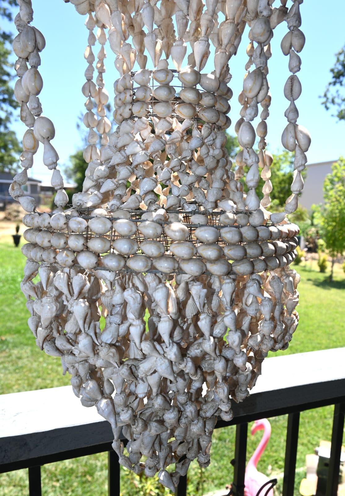 Vtg Sea Shell Cowrie Tiered Chandelier Decorative Indoor/Outdoor Beach Boho 35" 3