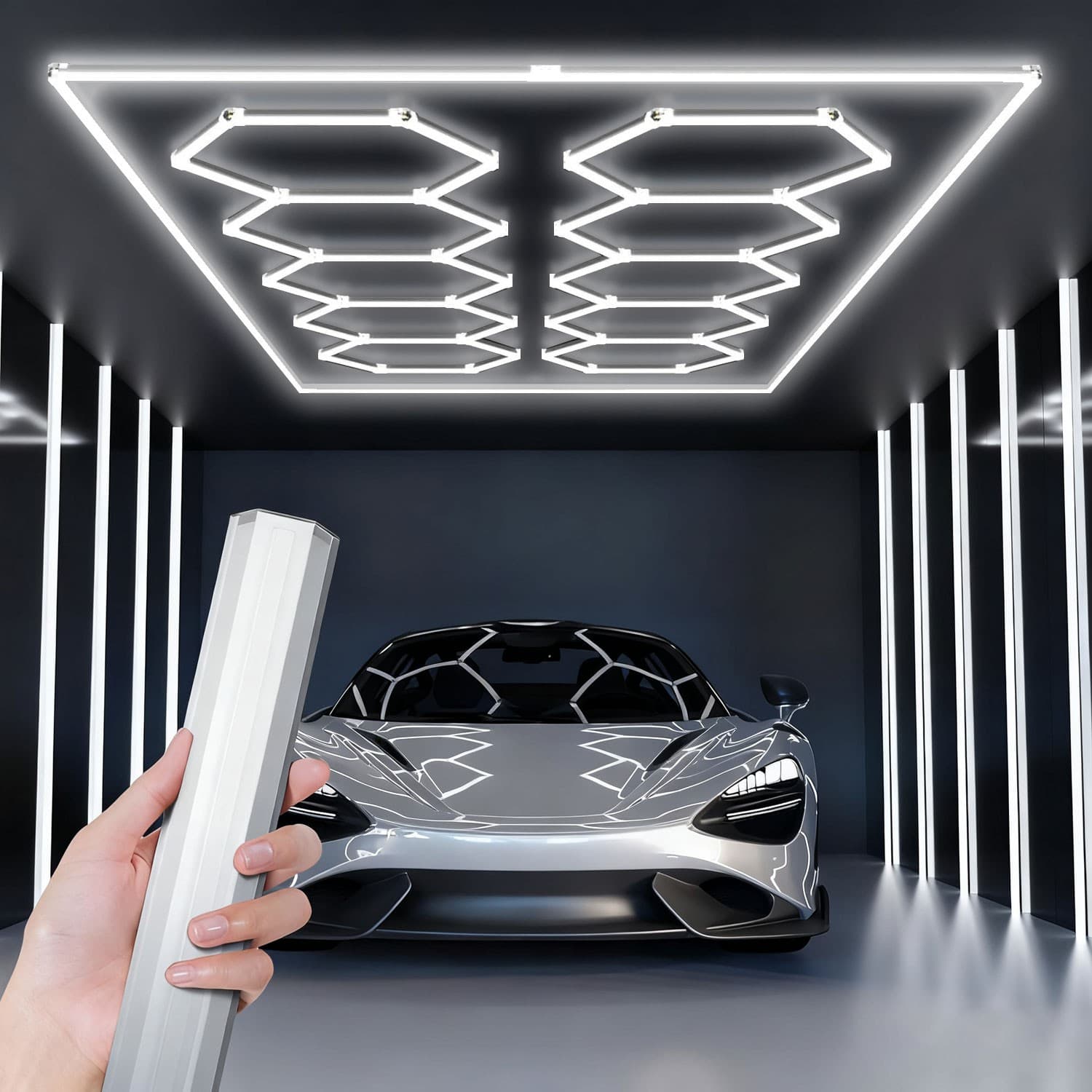 LED Hexagon Garage Lights 6500K Car Detailing Shop Light With Border for Garage