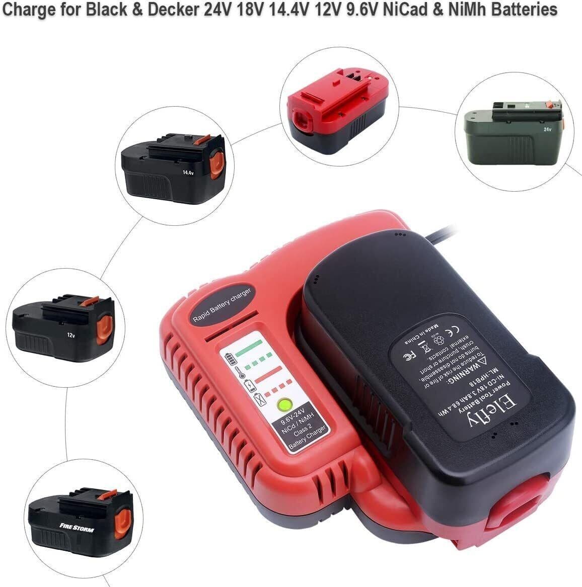 Charger For Black and Decker 9.6V 12V 14.4V 18V 24V HPB18 Battery BDFC240 5