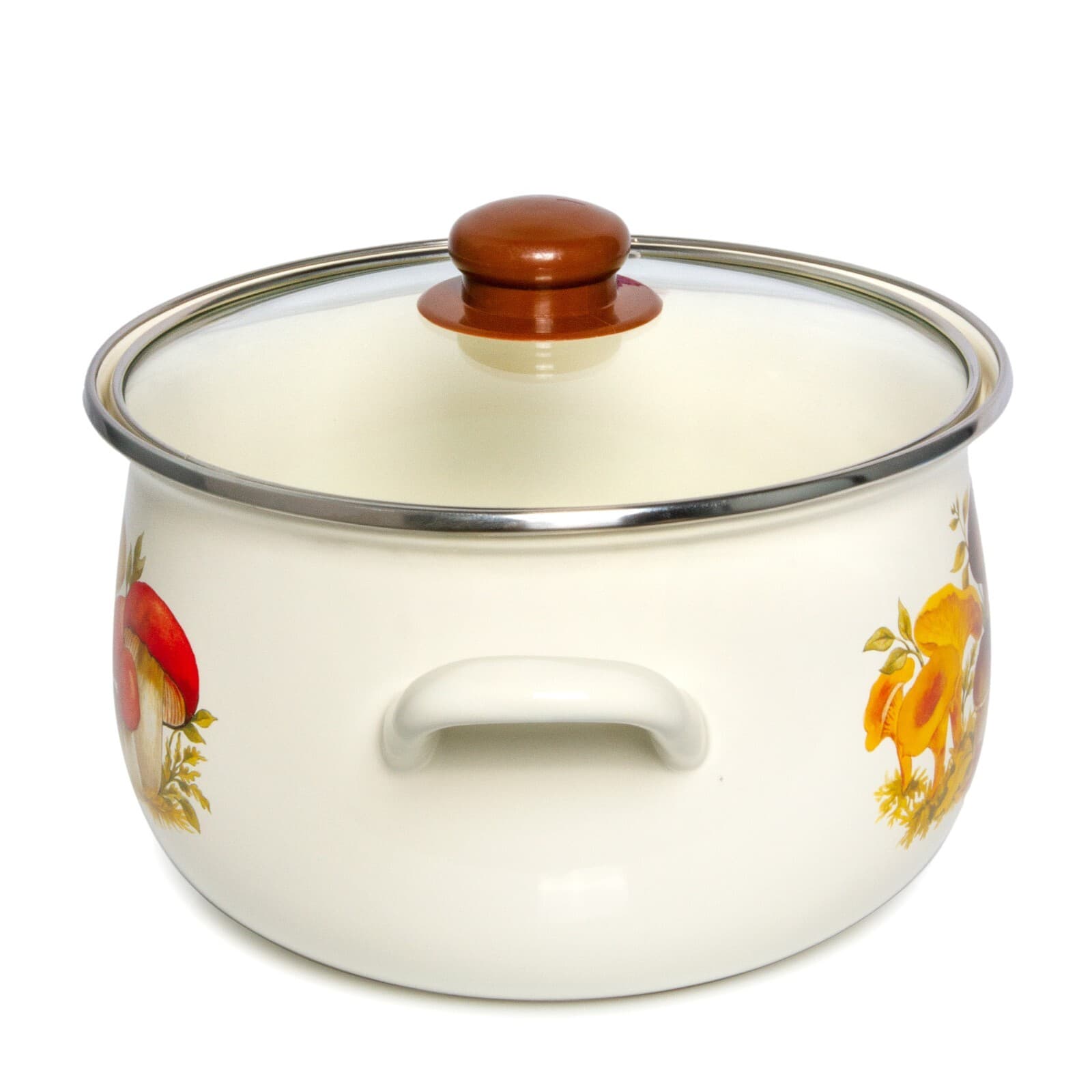 MUSHROOMS Enamelware Stockpot with Glass Lid, Enameled Cooking Pot 2.2 qt 4