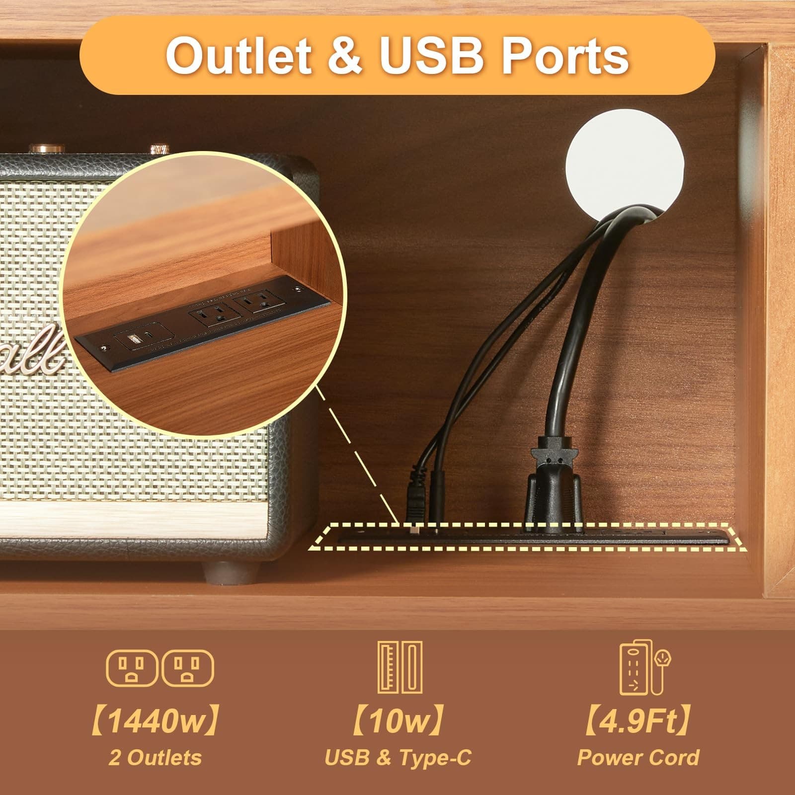 Modern Vinyl Record Player Stand with Built-in Charging Hub & RGB Lighting 3