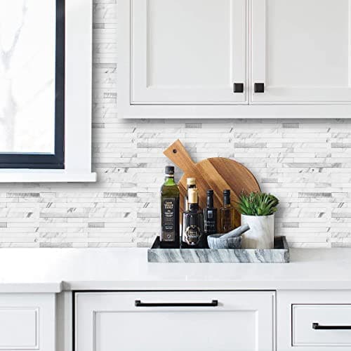  20 Sheets Faux Stone Peel and Stick Backsplash, White Marble Look PVC Wall  3