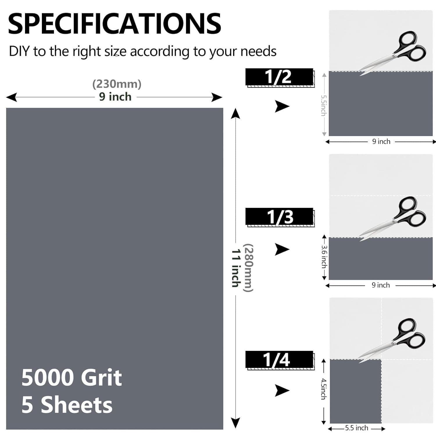 5000 Grit Sandpaper, 9 x 11 Inch Wet Dry Sand Paper Hand 9 x 11 Inch, Black  2