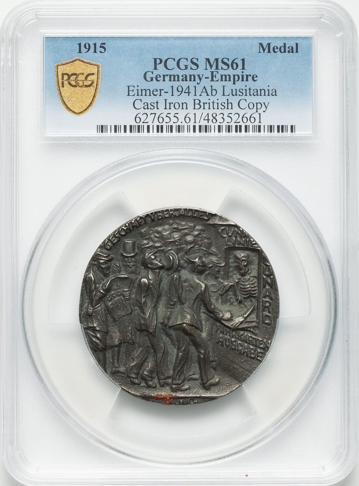 Germany -  1915 "Sinking of the Lusitania" Iron Medal - PCGS MS61 3