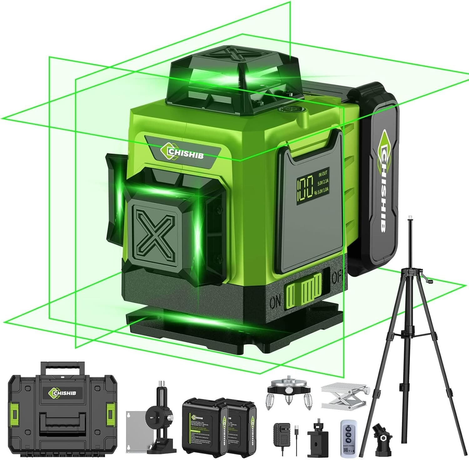 Laser Level 360 Self Leveling with Tripod with 2x4800mAh Batteries,Durable Case
