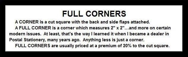 SCOTT #UC10 VERY FINE MINT FULL CORNER 3