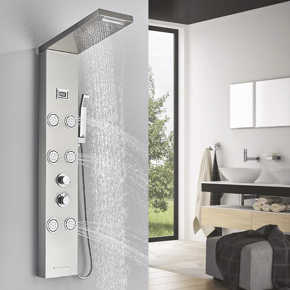 Stainless Steel Shower Panel Tower System Massage Faucet Jet Rainfall&Waterfall 5