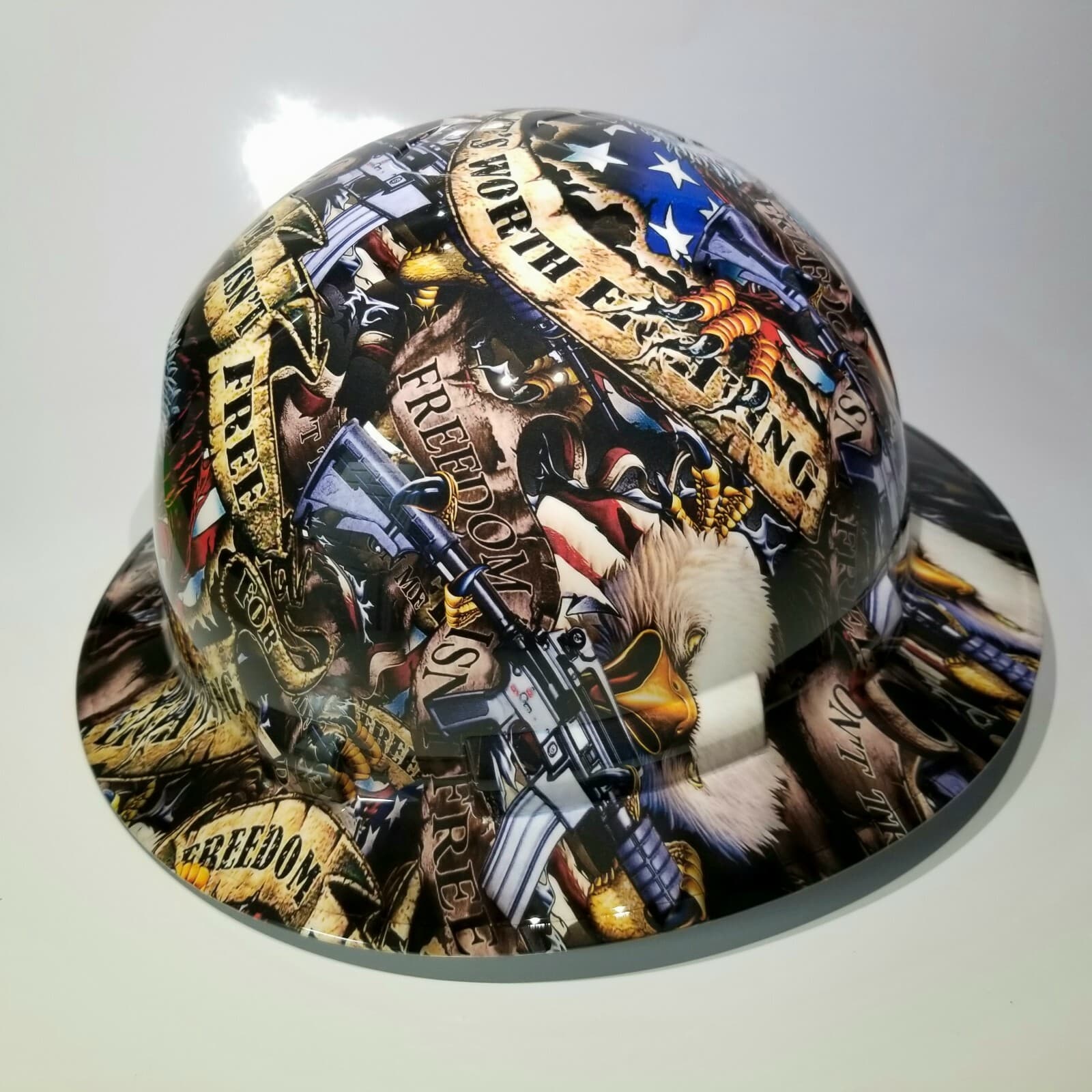NEW FULL BRIM Hard Hat custom hydro dipped FREEDOM ISN'T FREE USA AMERICA sick  3