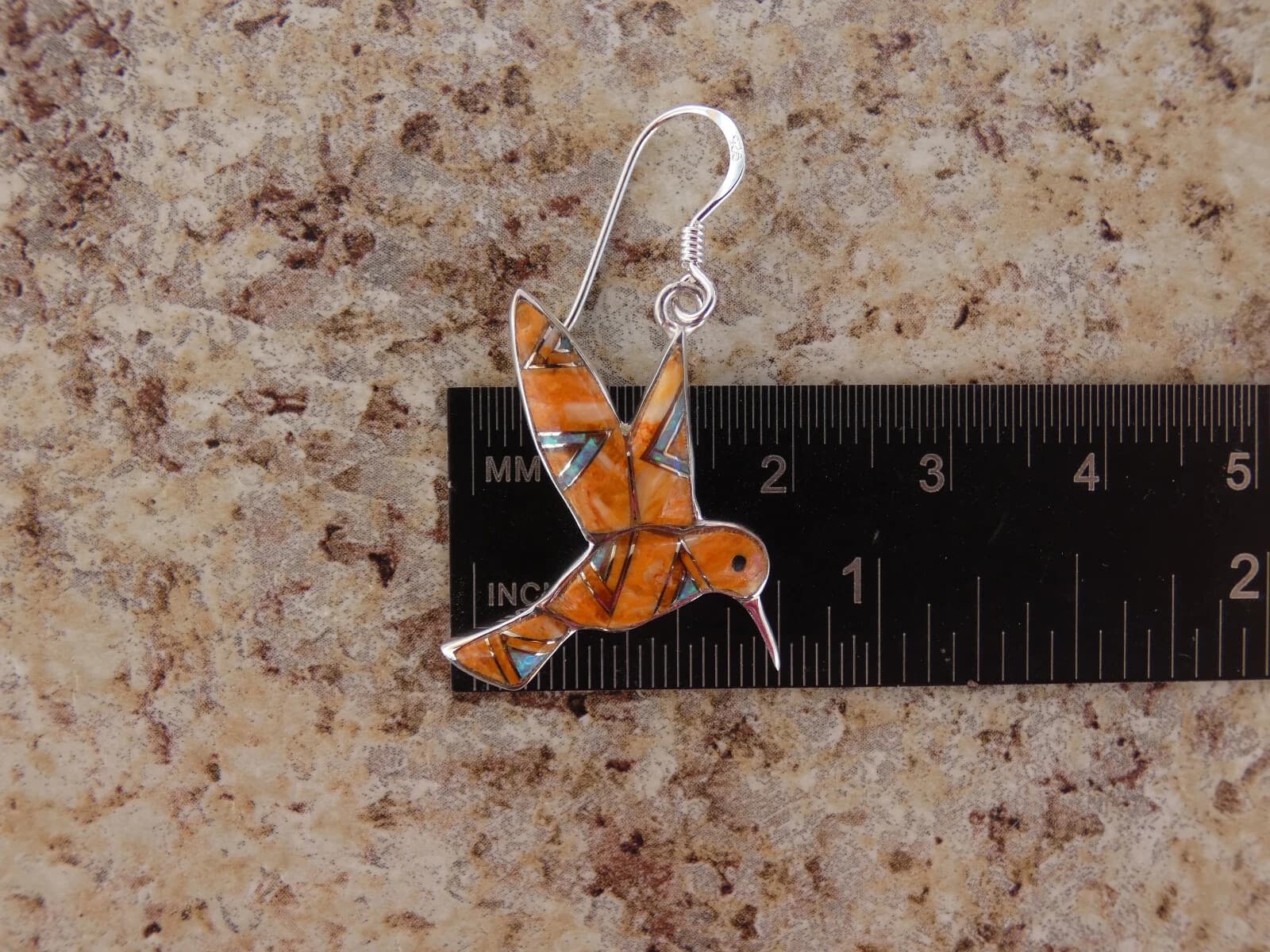 Hummingbird Sterling Silver 925 Nice Spiny Oyster & Opal Inlayed Earrings U24 6