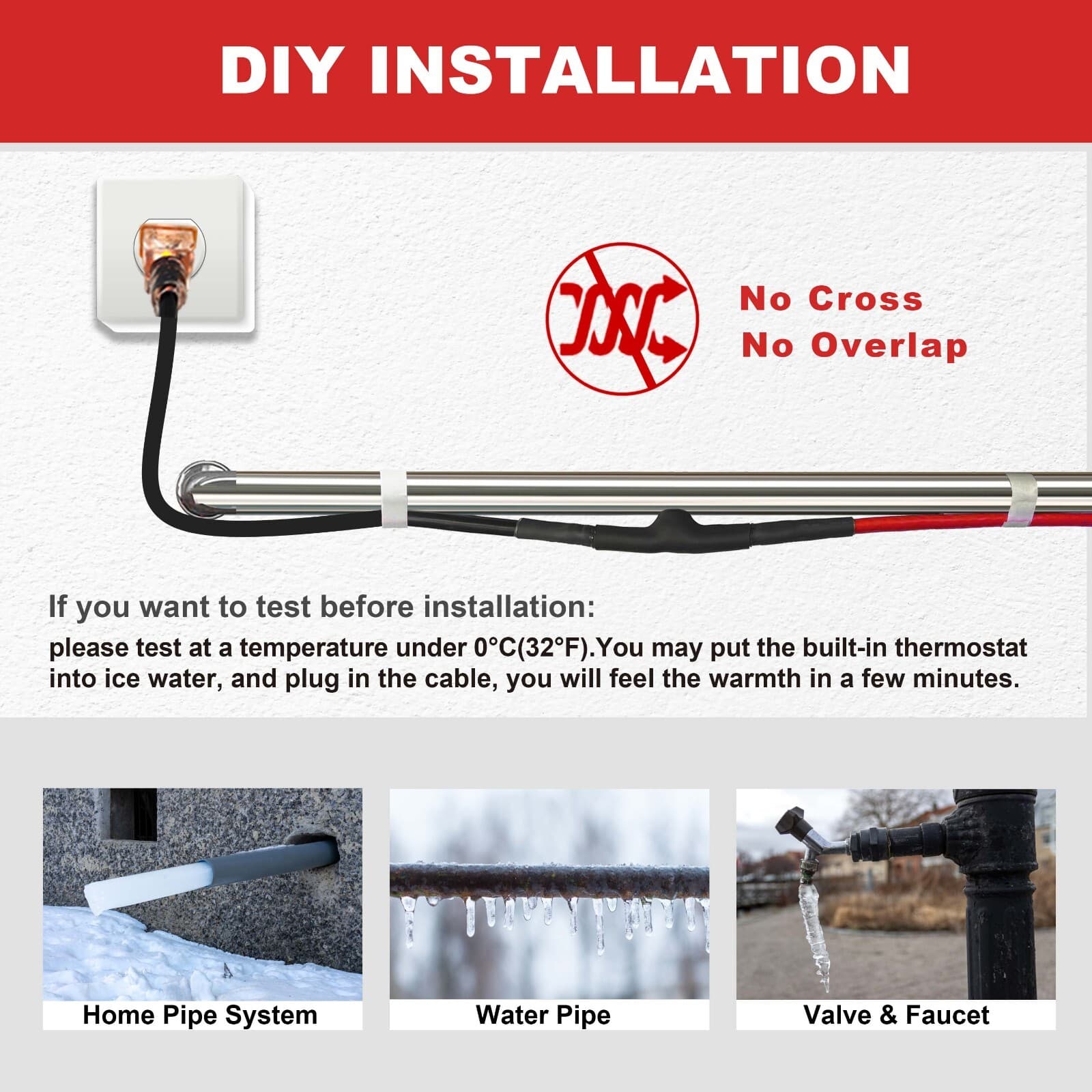 Pipe Heat Tape for Water Pipe Freeze Protection, Constant Wattage, 120V, 7W/FT 4