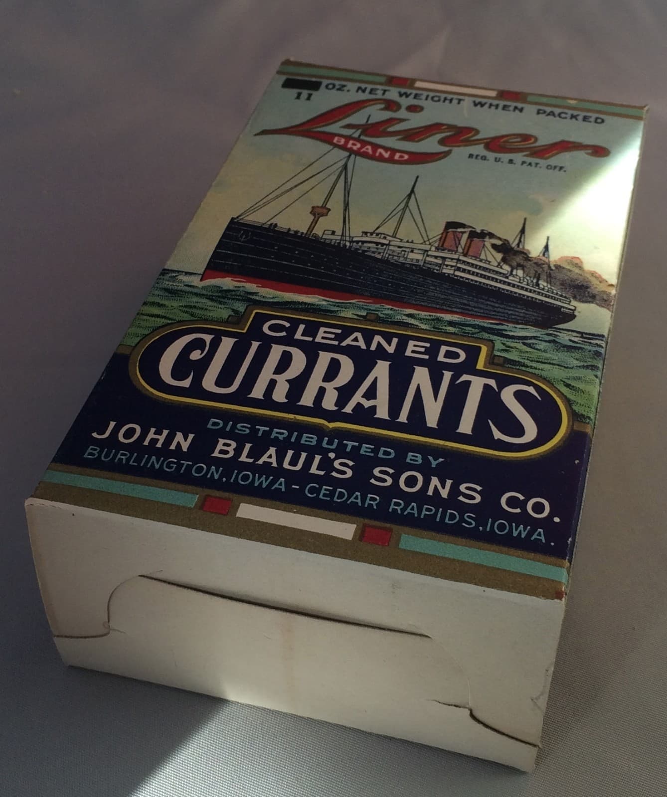 c 1920 Ocean LINER Ship Currants BLAUL Fruit Box Burlington IA Original Antique  6