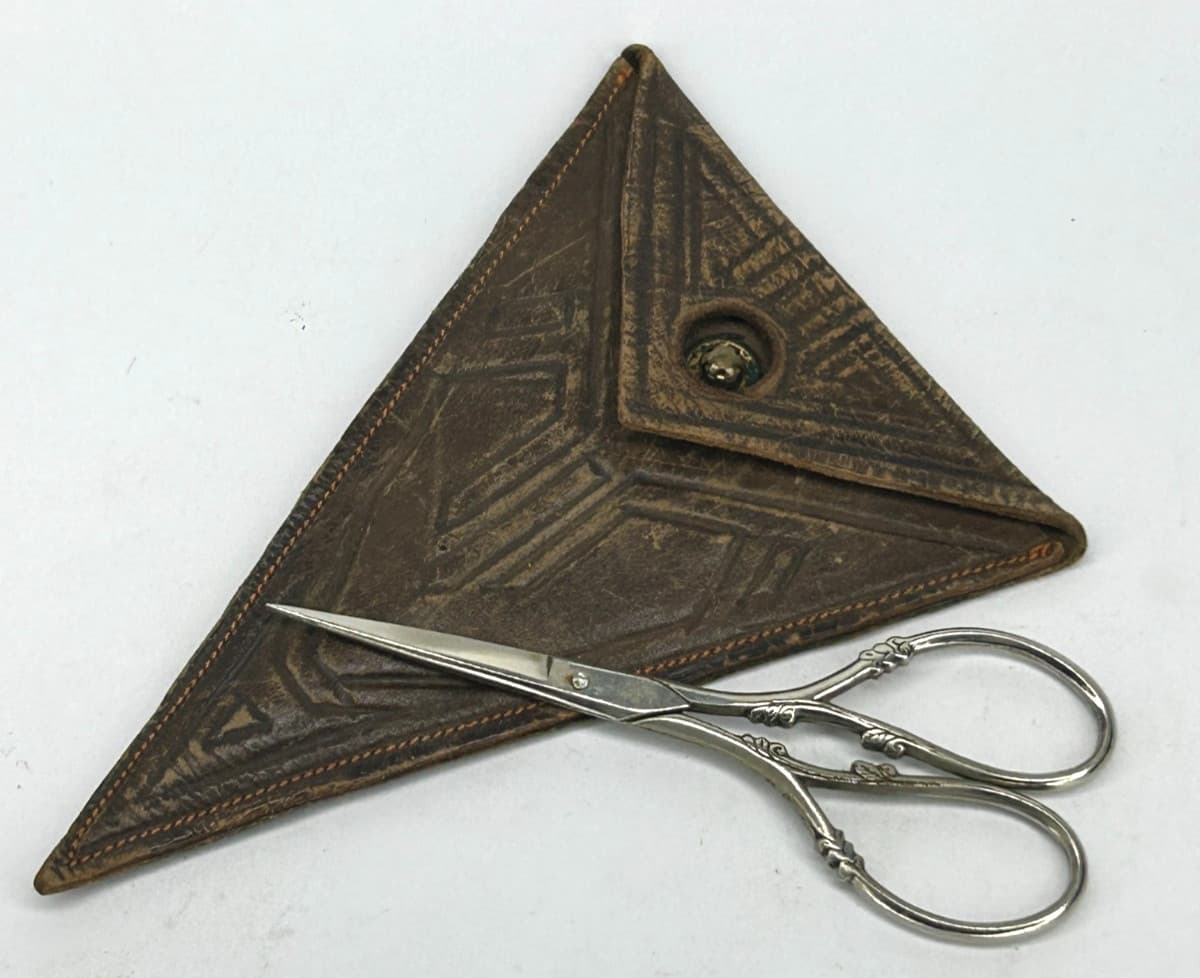 Vintage Sewing Embroidery Scissors Tell Germany 3.75" Long with Leather Case