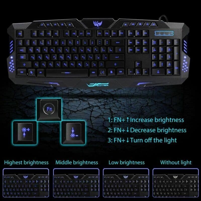 Wired Mechanical Keyboard and Mouse Combo QWERTY Layout Gaming LED Light Backlit 6