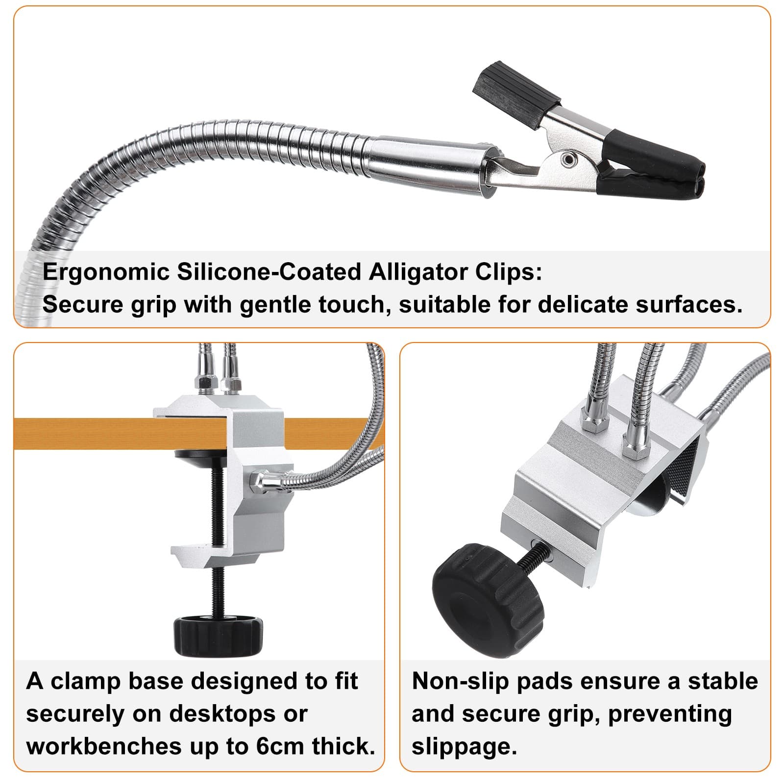 Soldering Helping Hands,Third Hand Tool with Arms & 4 Alligator Clip,Silver,10" 6