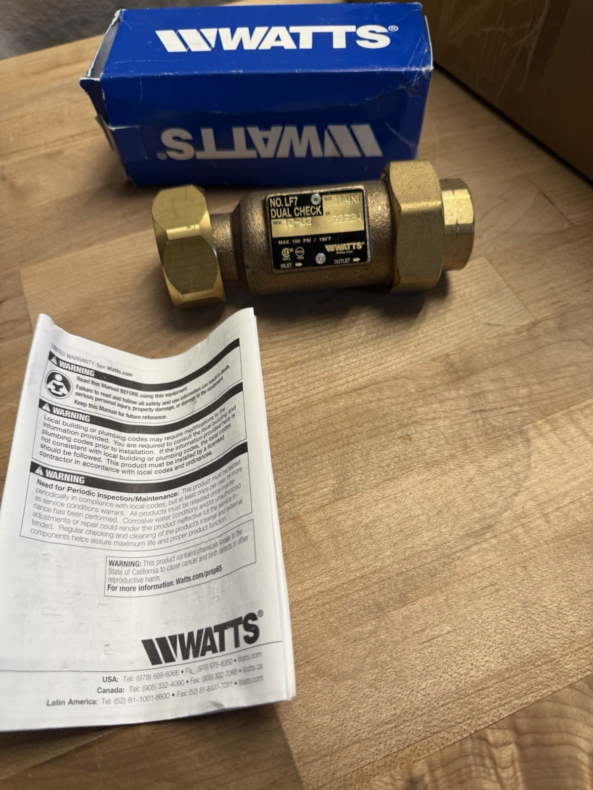 WATTS 1-1/4 x 1 LF7 10-U2 0792066 LEAD FREE DUAL CHECK VALVE/ BACKFLOW PREVENTER