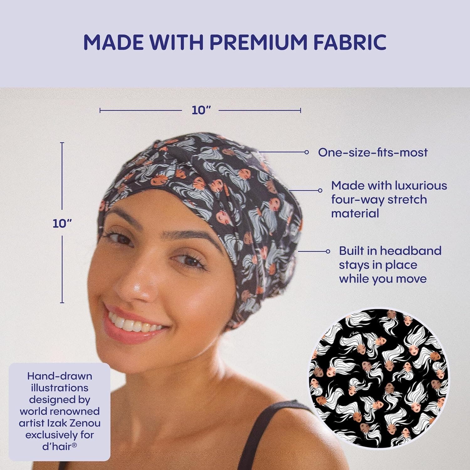 Swim Turban Water Resistant UV Protection for Long Hair Humidity Protection Cap 3