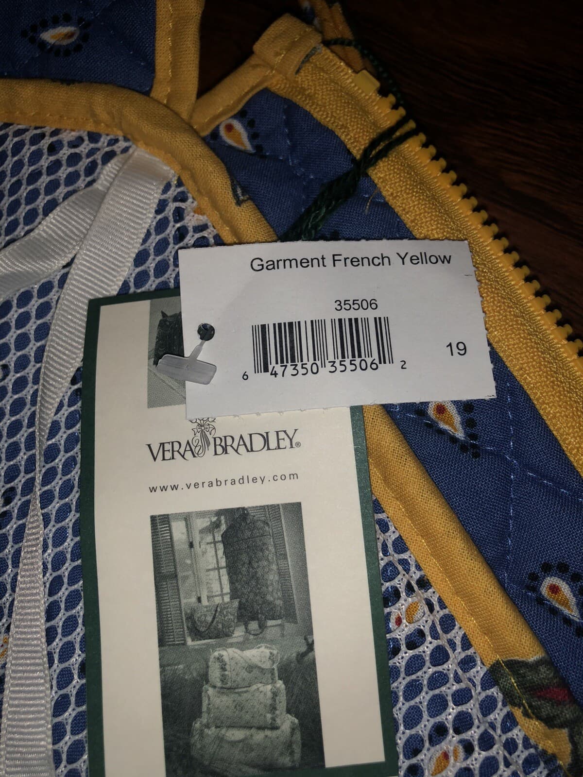 Vera Bradley FRENCH YELLOW Hanging GARMENT TRAVEL BAG 100% Cotton 22x45 NWT 6
