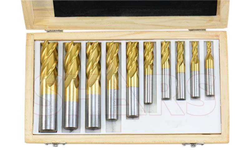 Shars 10 Pcs 3/16-3/4" HSS Four 4 Flute Tin Coated HSS Single End Mill Set S}