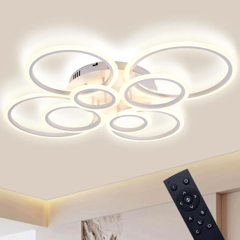 Dimmable LED Flush Mount Ceiling Light with Remote Control, 8 8 Rings White 2