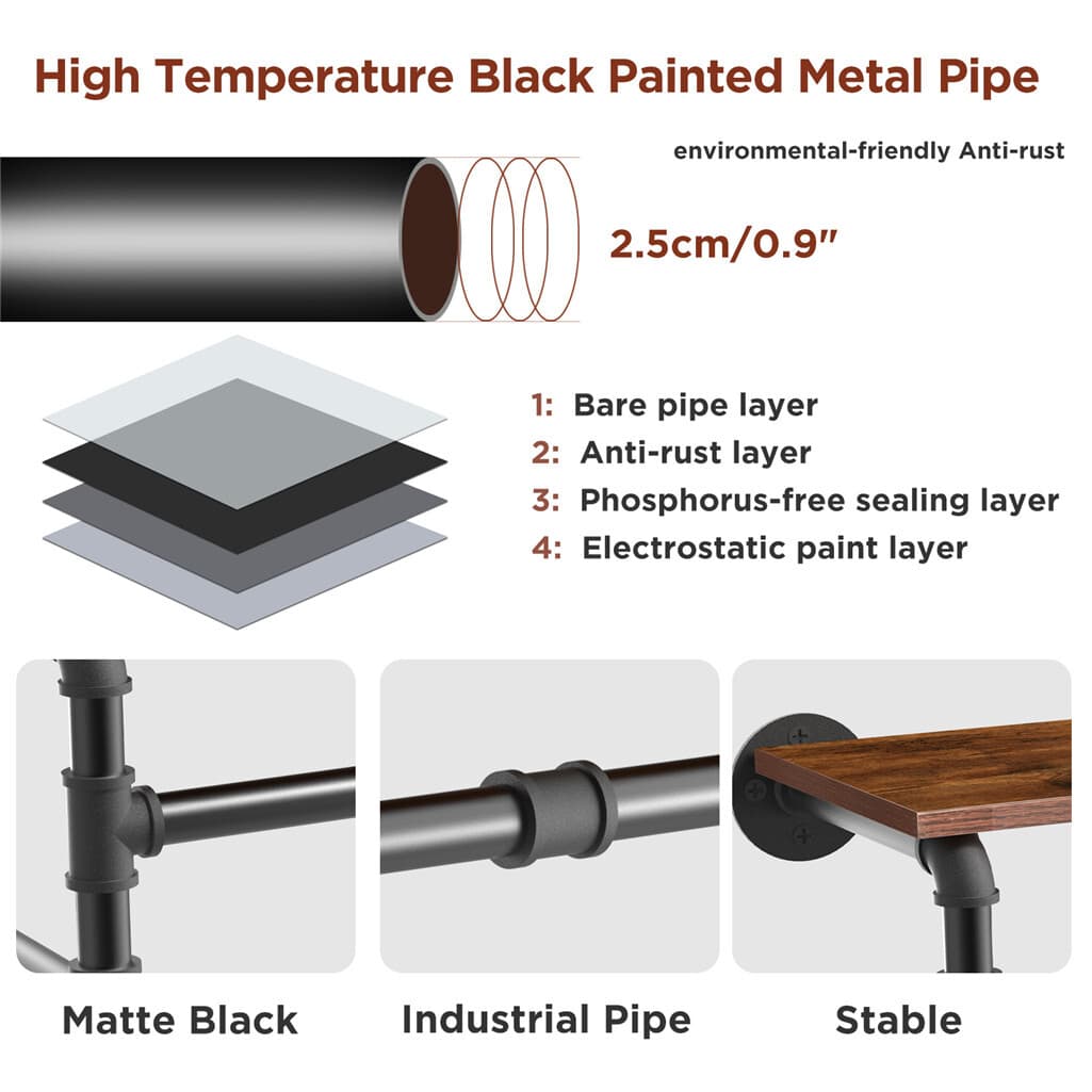 Heavy Duty Pipe Clothes Rack Garment Shelf Wall Mounted Ceiling Hanging Bar Rods 4