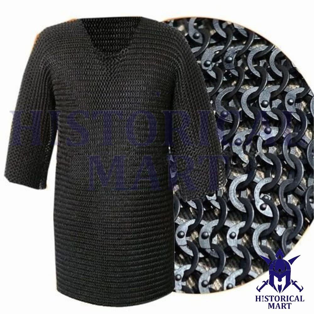 Butted 10mm Ring Mild Steel Chain ‎Mail Shirt (Short Sleeve) Black Finish 2