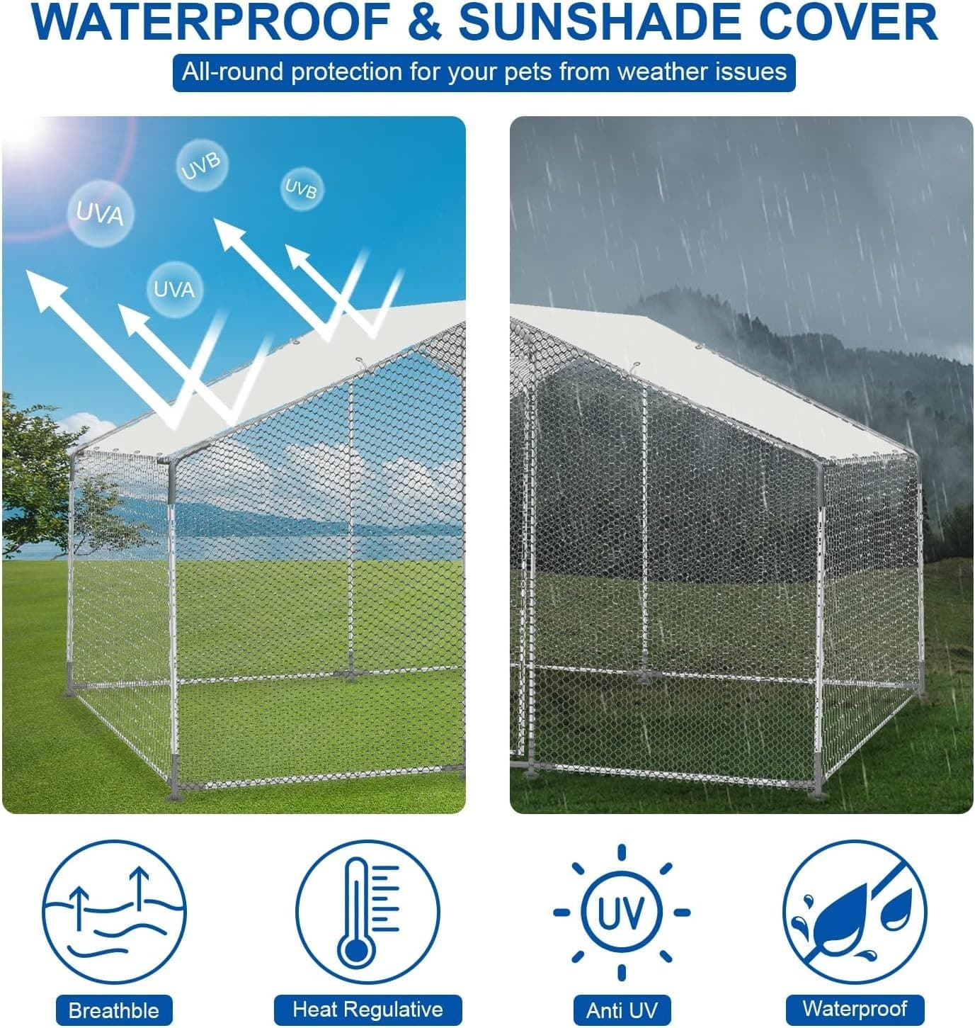 Large Metal Chicken Coop,Walk-in Hen House w/Cover,Poultry Cage,Chicken Run Yard 4