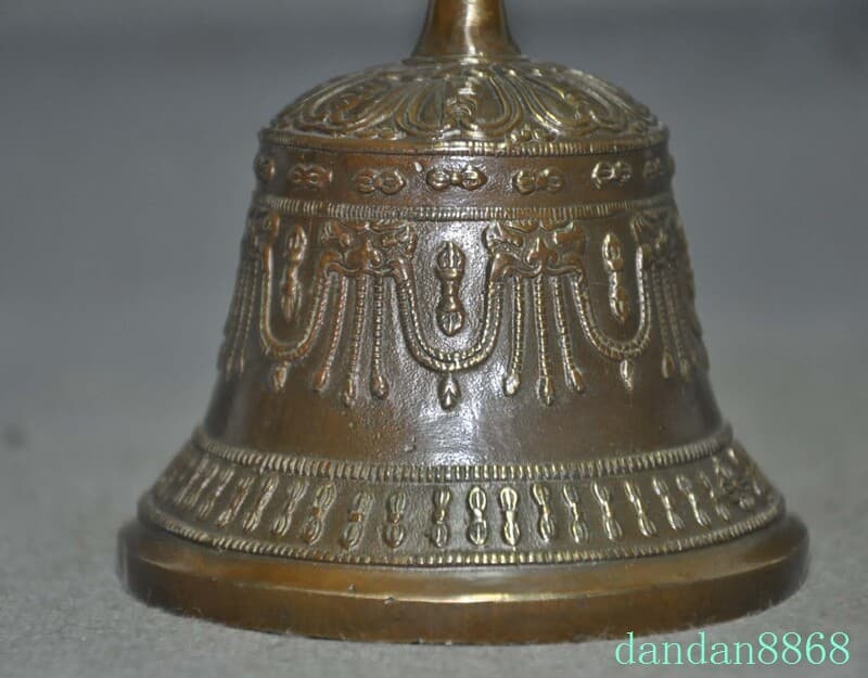 6.2" Tibetan Buddhism temple bronze Tara head Bell Chung chimes clock statue 3