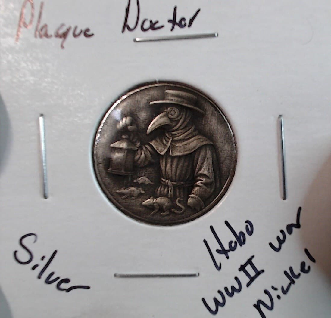 HOBO Plague Doctor Made From A REAL WWII Silver Nickel SIGNED Bird Man Mask Rats