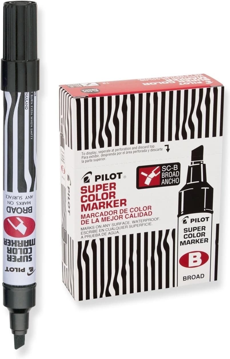 Pilot Super Color Permanent Markers 12 Pack Black Jumbo Broad Point Chisel Tip