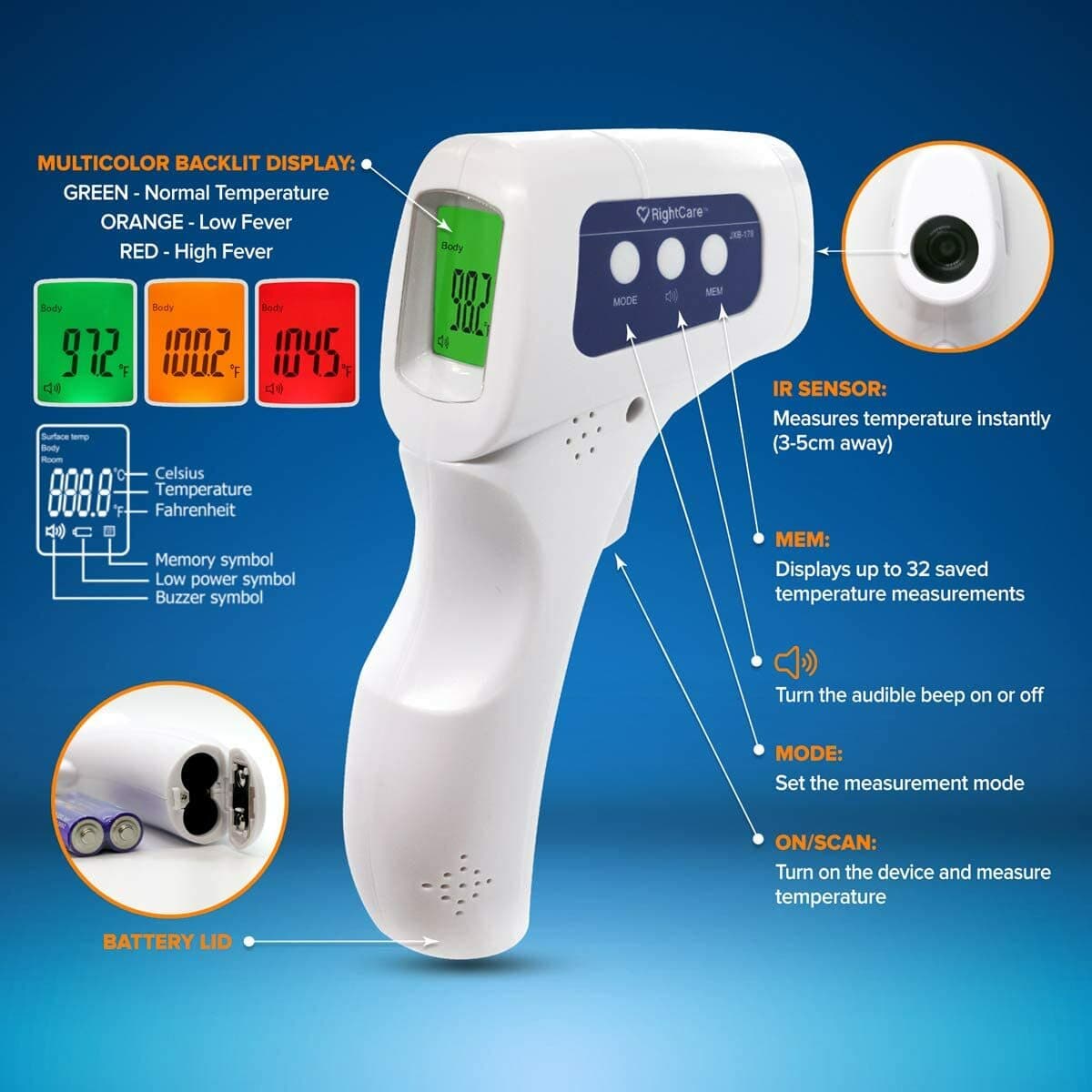 RightCare No-Touch Infrared Forehead Thermometer with Instant Results, 1 Count 2