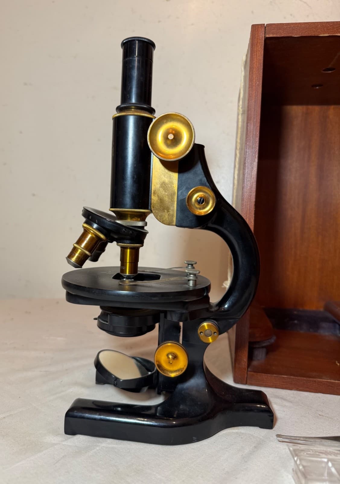 Antique lot brass A Spencer Buffalo lab microscope scientific instrument set 2
