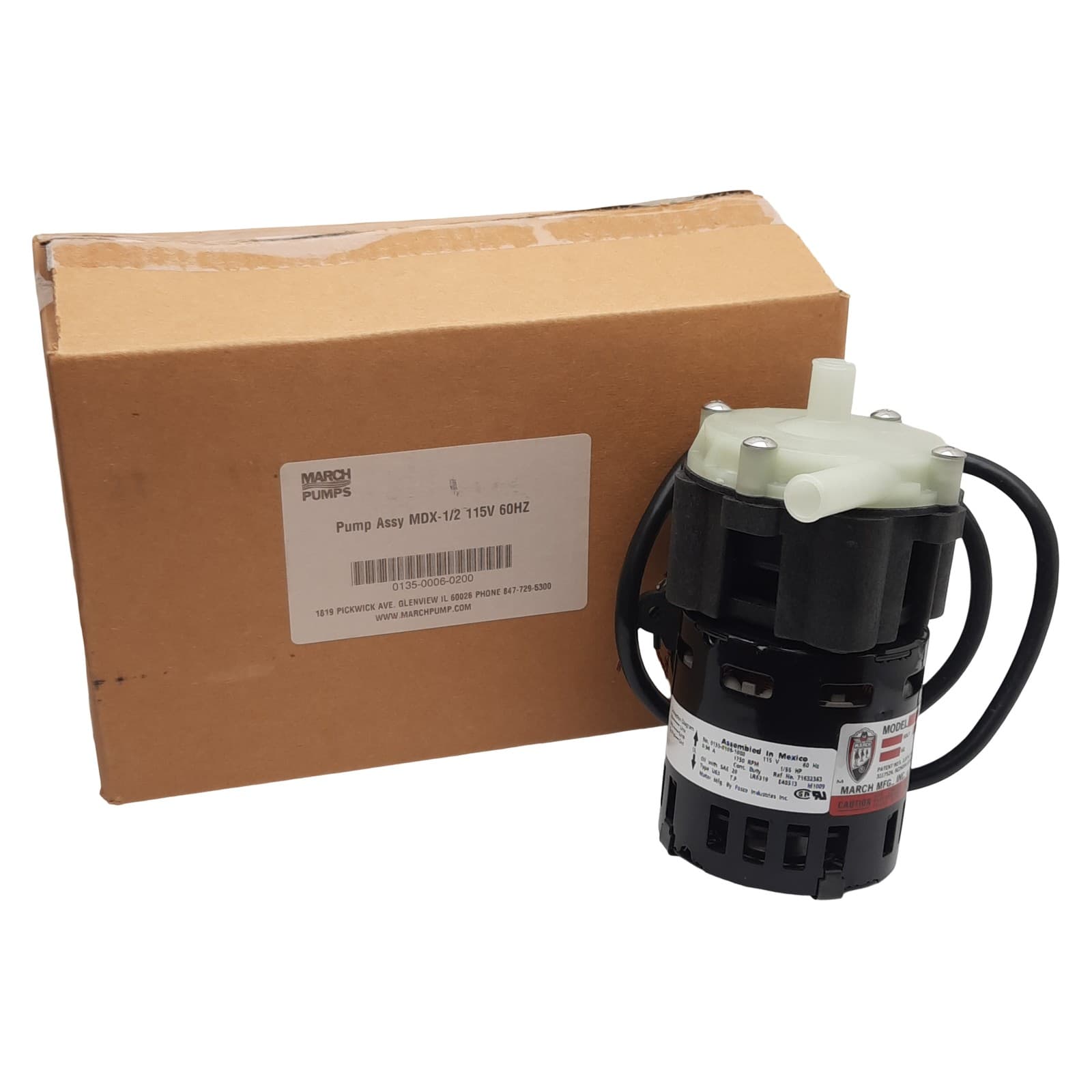 March MDX-1/2 Magnetic Drive Pump, 6gpm, 50psi, ø1/2in OD, 115VAC, 1750rpm