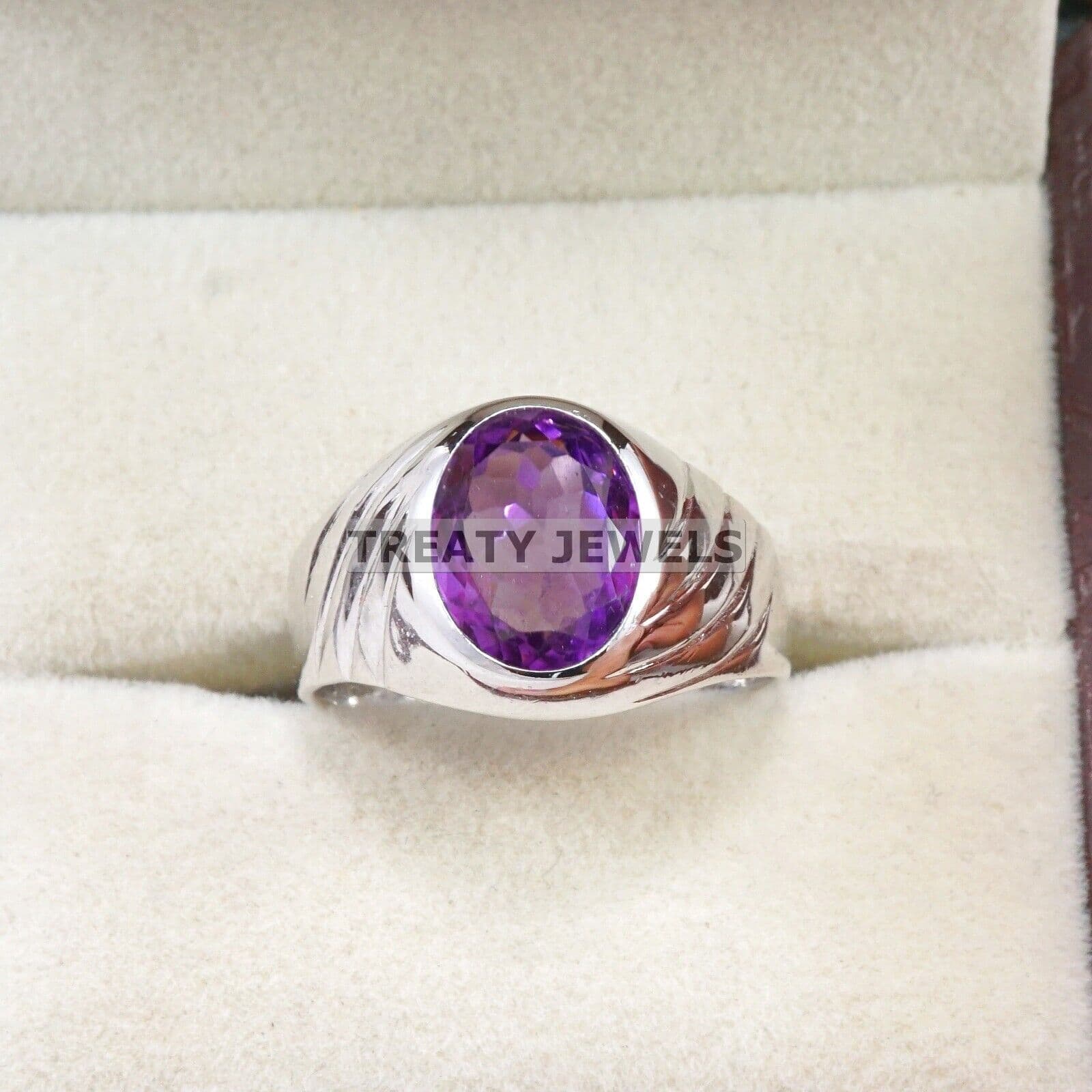 Amethyst Oval Cut Gemstone With 925 Sterling Silver Ring For Men's #A701 6