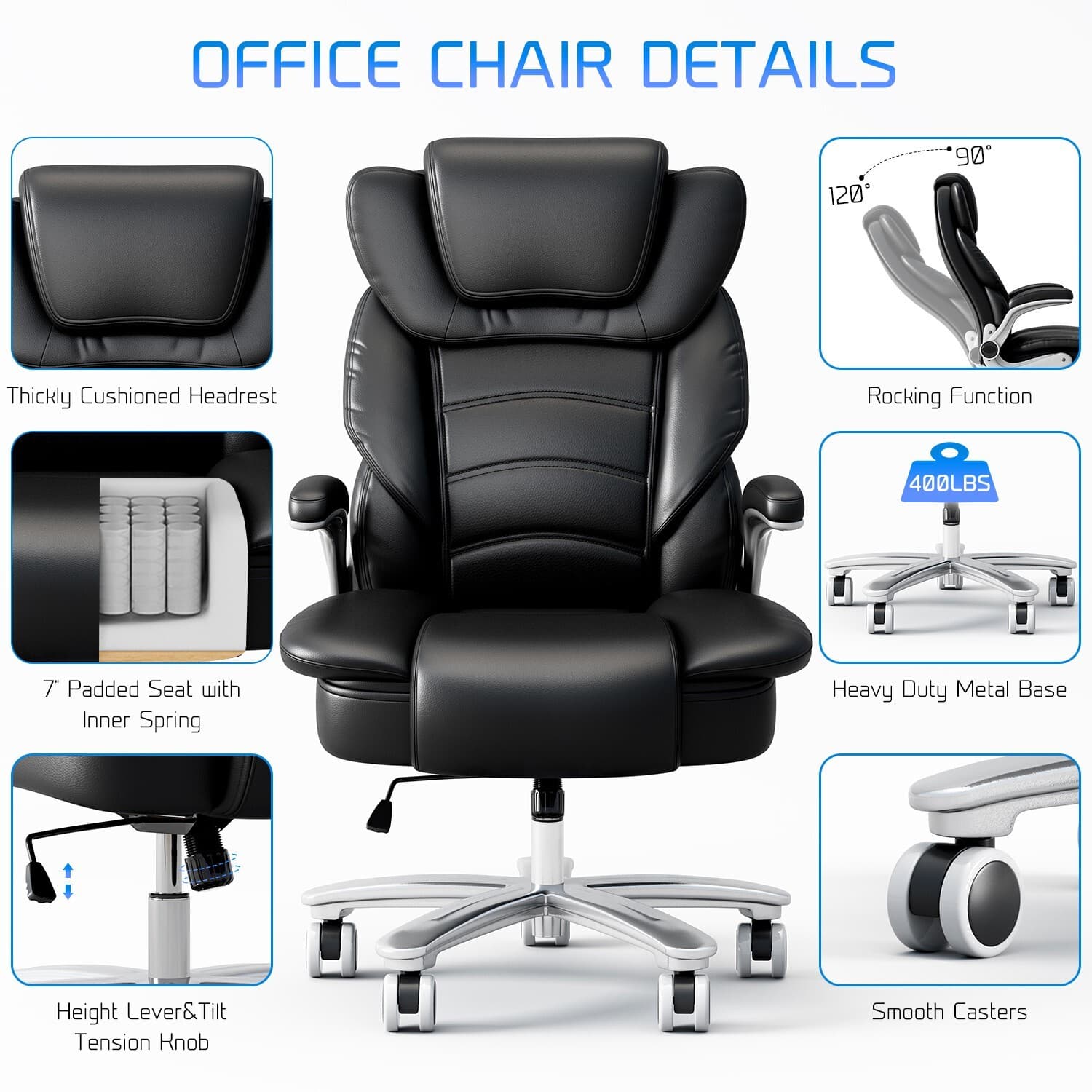 Big Tall Executive Office Chair Ergonomic Leather Computer Desk Chair Heavy Duty 3
