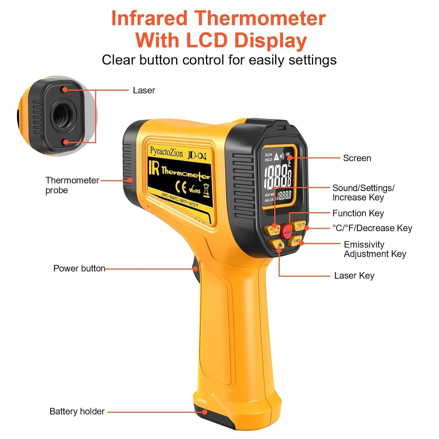 Infrared Thermometer Gun -58°F to 1472°F with Backlit Display, Laser Thermomet 6