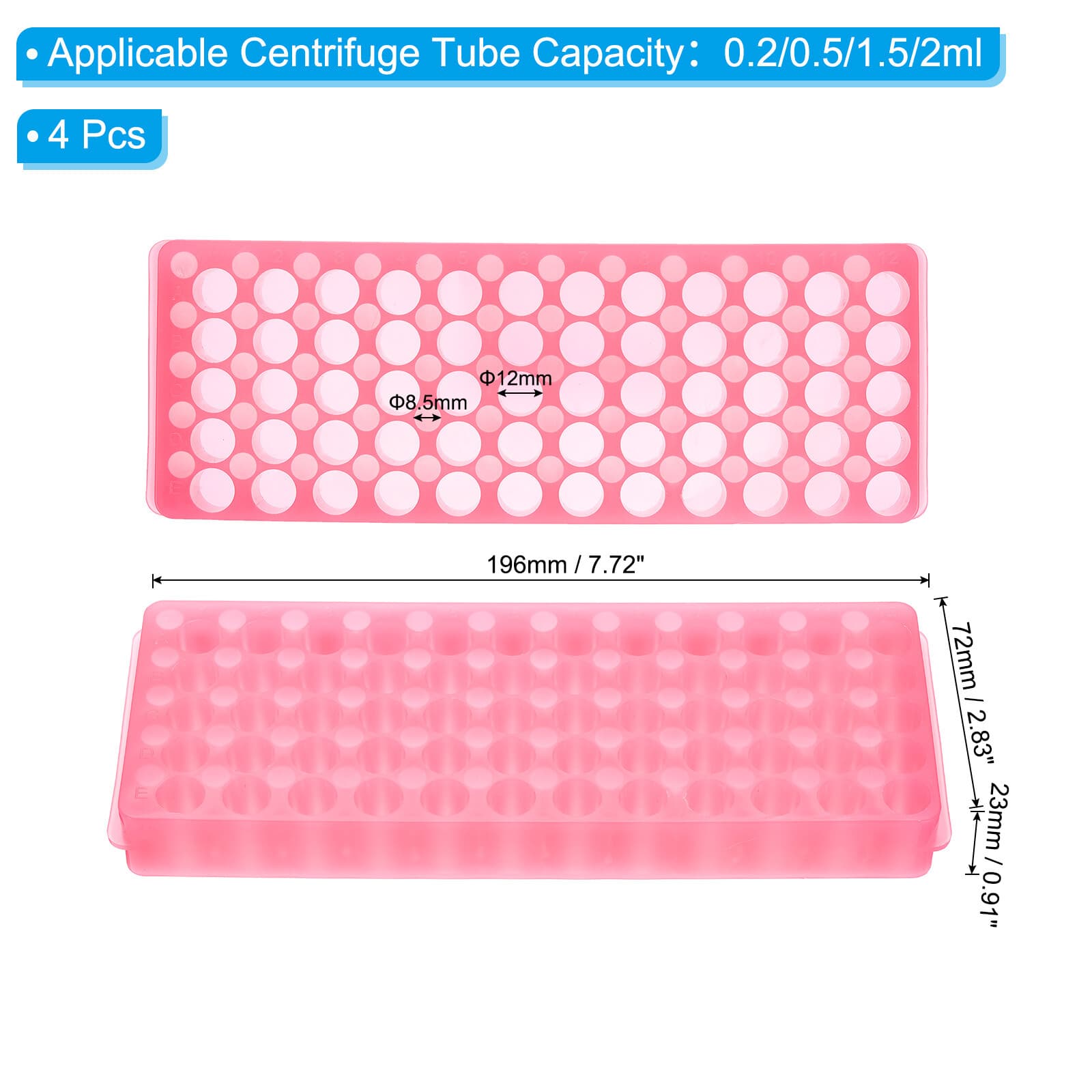 60 Wells Tube Rack, 4 Pcs Vial Rack for Tubes 0.2/0.5/1.5/2ml, Pink 2