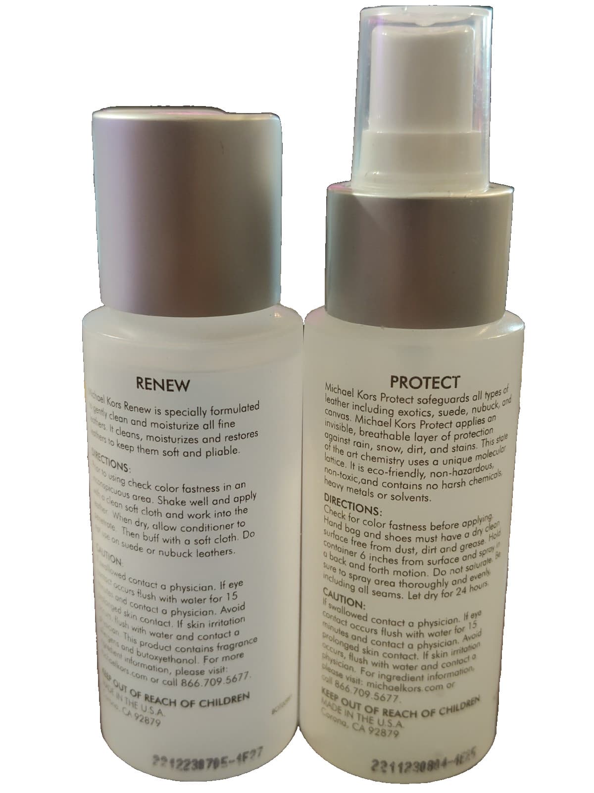 Michael Kors Leather Cleaner Care Kit Protect & Renew 2 PC Set 2 Oz Each 2