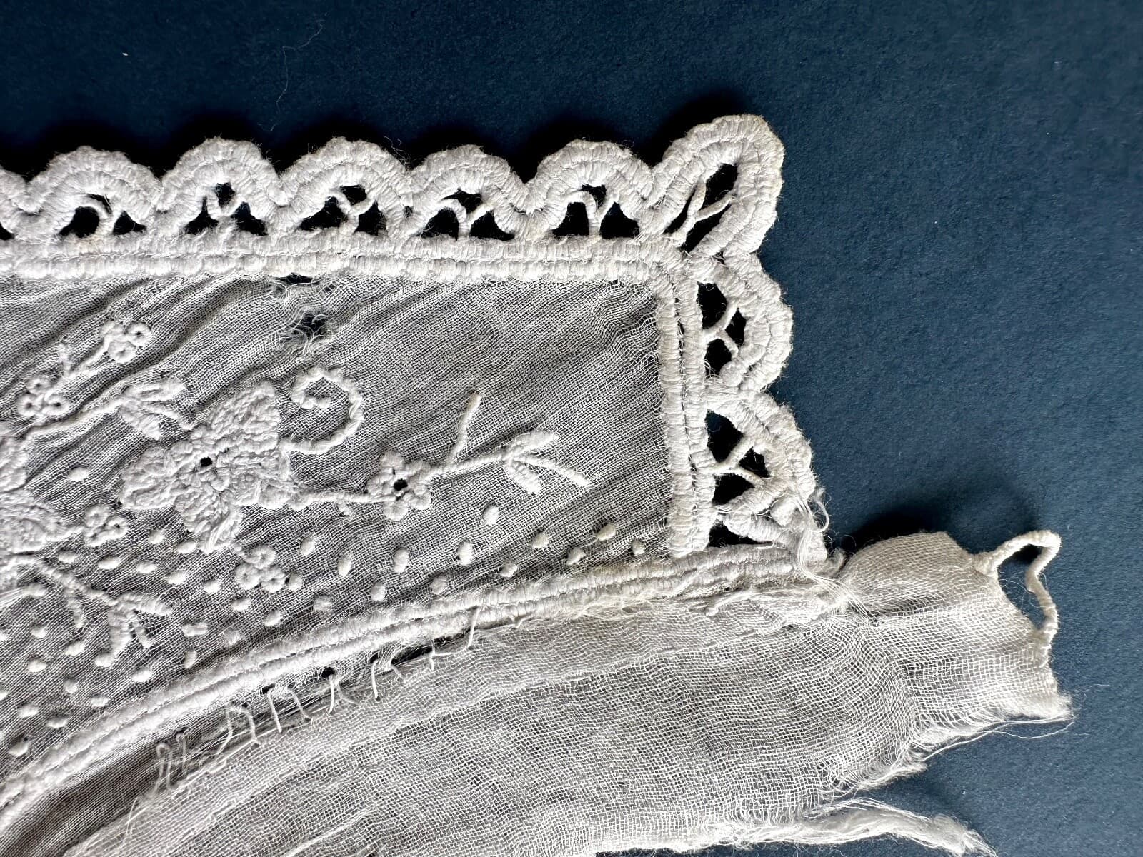 Antique Cuff Whitework Needle Lace Hand Embroidery Muslin Handmade 6