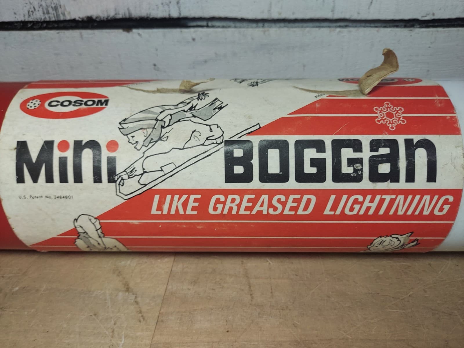 Vintage Cosom Mini Boggan Snow Sled Like Greased Lighting Red & White 2