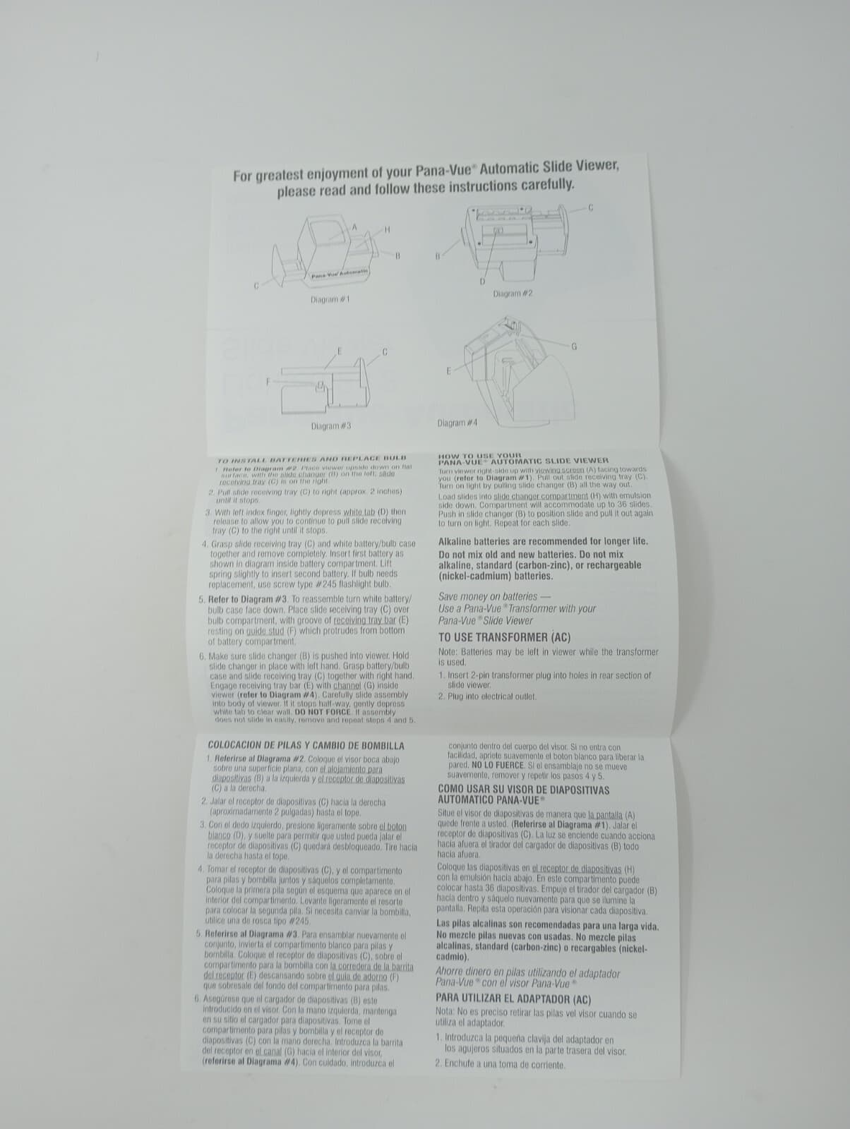 Pana-Vue Automatic Lighted 2x2 Slide Viewer Instructions For Use INSERT ONLY  3