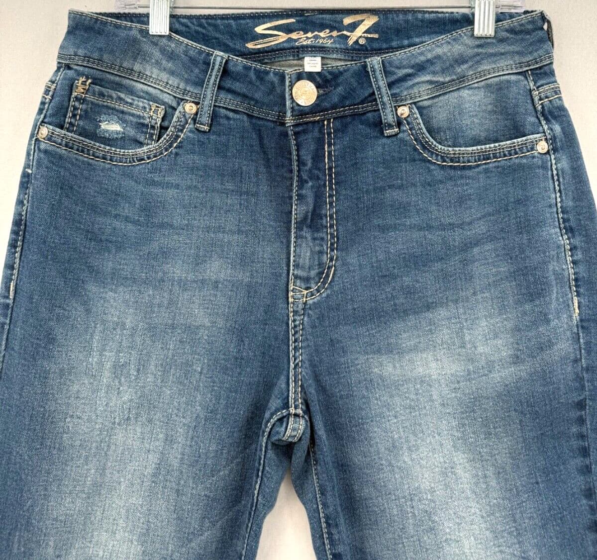 Seven7 Jeans Women's 12 Rocker Slim Boot Cut Distress Med Wash Embroidery Pocket 3