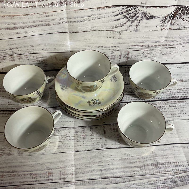 VTG. KAHLA Madonna Iridescent Cups And Saucers- SET OF 5 4