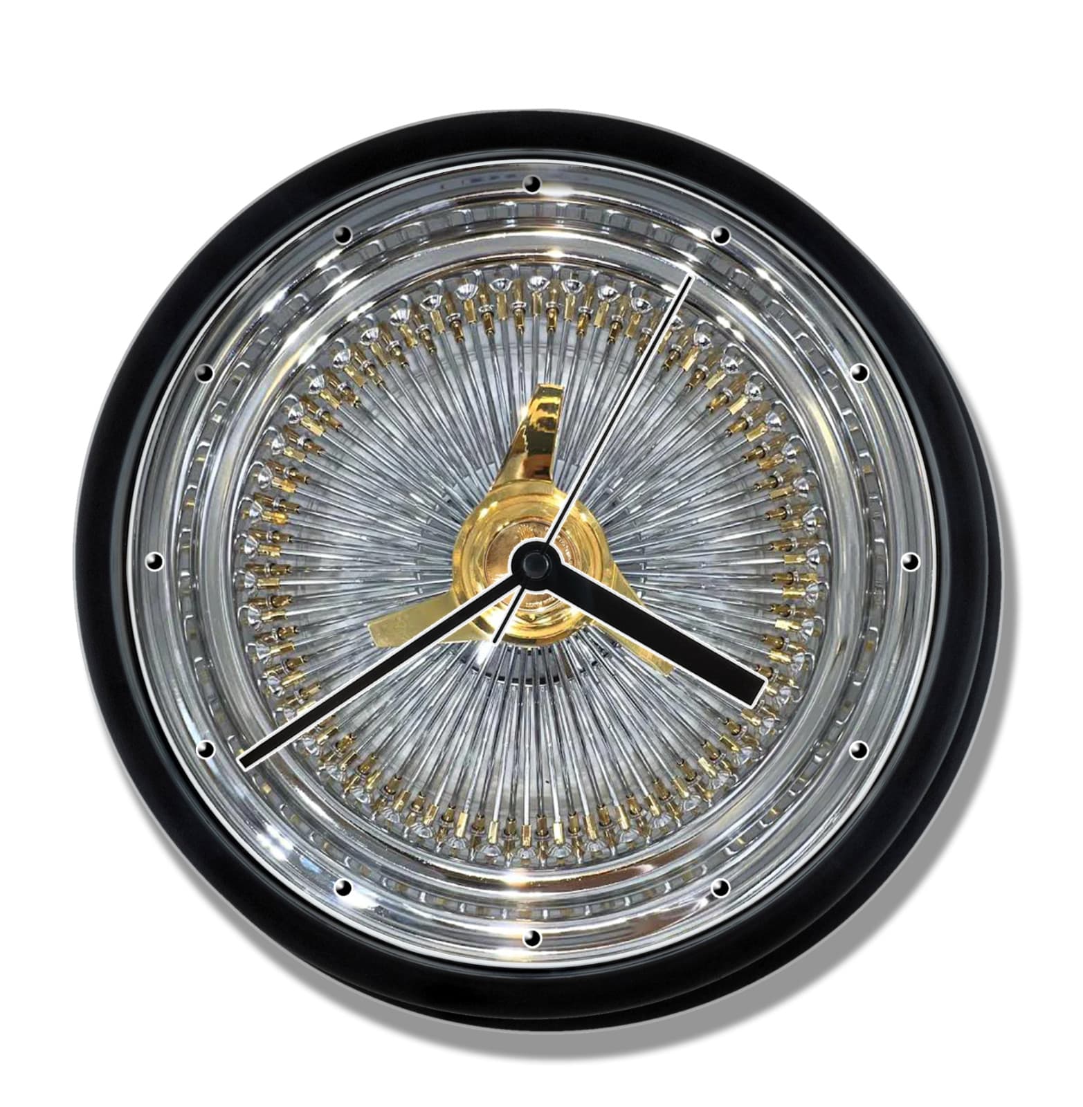 Chrome & Gold Lowrider Wire Wheel Wall Clock NEW